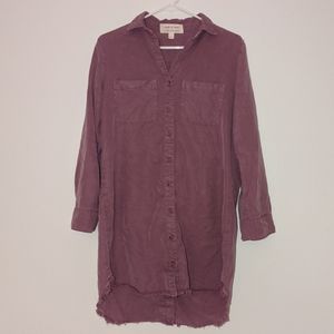 Cloth & Stone Anthropologie Collared Shirt Purple Dress Frayed Hem Small